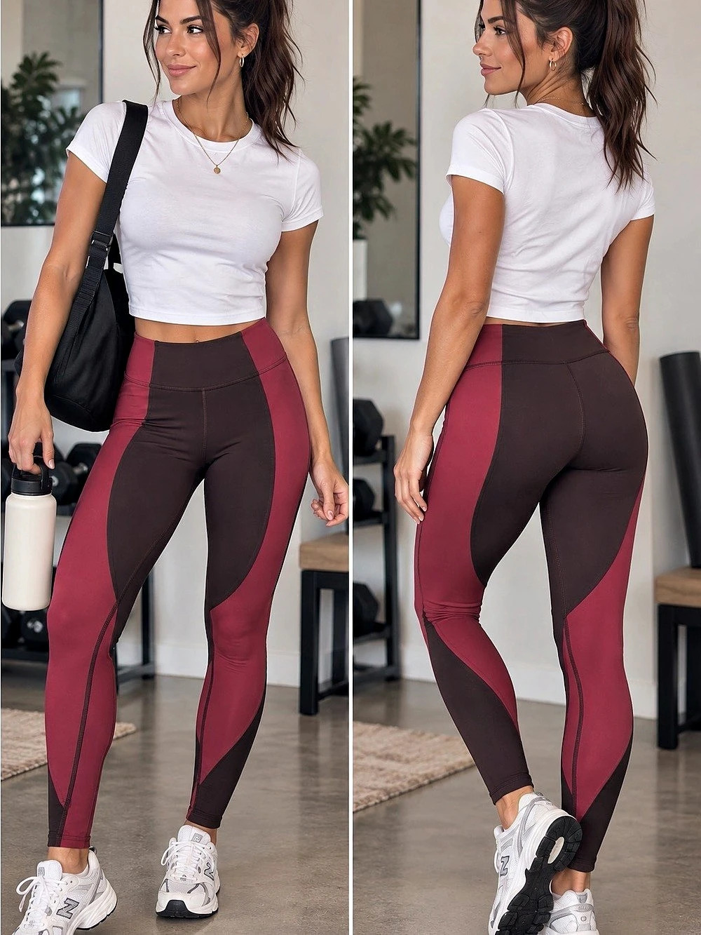 Lululemon Wake and Train Tight 28" Color Block Brown & Burgundy Size 6 NWT